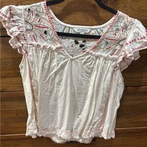 Liverpool Ivory Embroidered Blouse with Red Accents